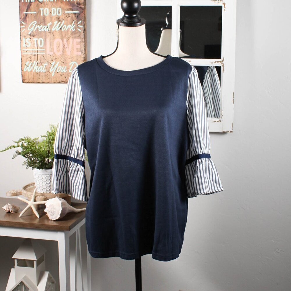 Bloomchic Striped Patchwork Round Neck Light Swea… - image 2